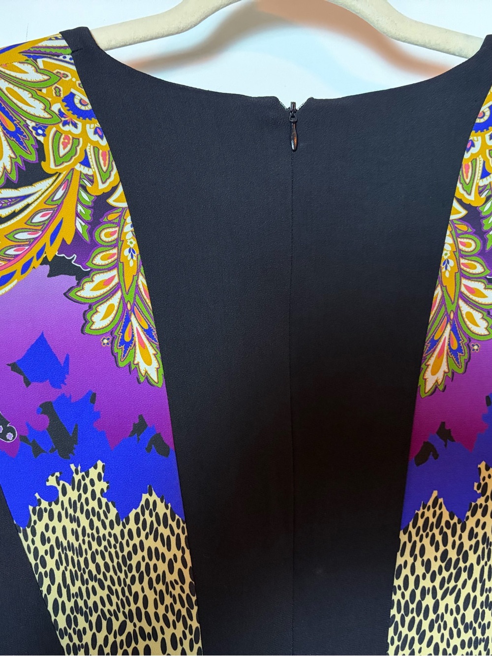 Etro Black Paisley & Animal Print Midi Dress with Purple and Black Panels - Picture 3 of 8